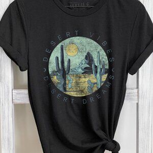 Desert vibes T-shirt, boho Graphic tee, Cactus print shirt, Nature-inspired